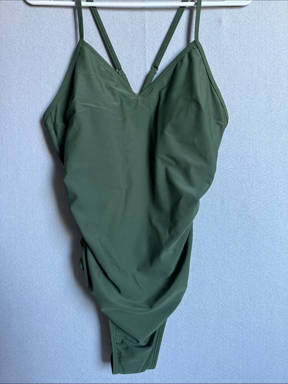 NWT Cupshe Olive Green One-Piece Swimsuit Sz Med Open Back Boho Vacation Preppy